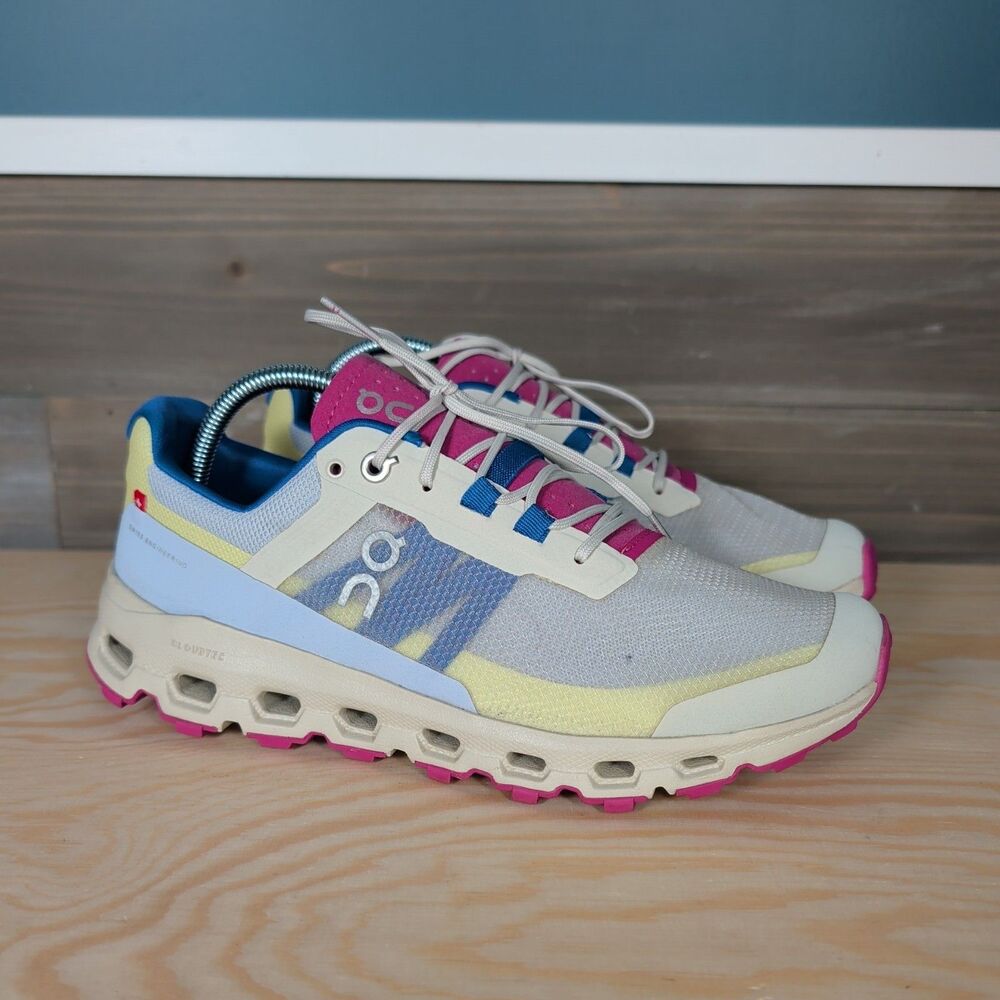 On Cloud Cloudvista Shoes Women's Size 8.5 Wht Pnk Yellow Mesh CloudTec Sneakers
